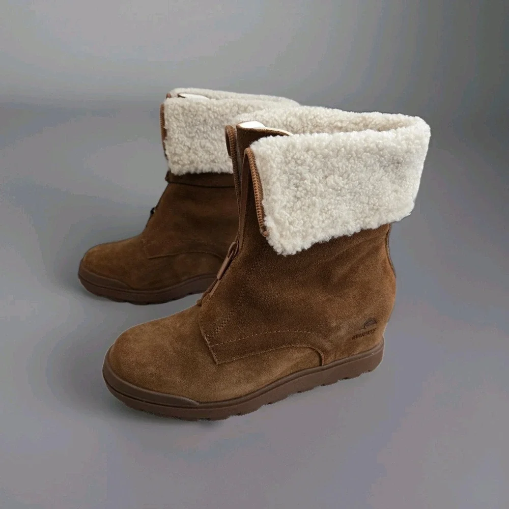 Ozark Trail Women's Wedge Waterproof Boots Sz 9 Faux Fur Cuff Front‎ Zipper Boho